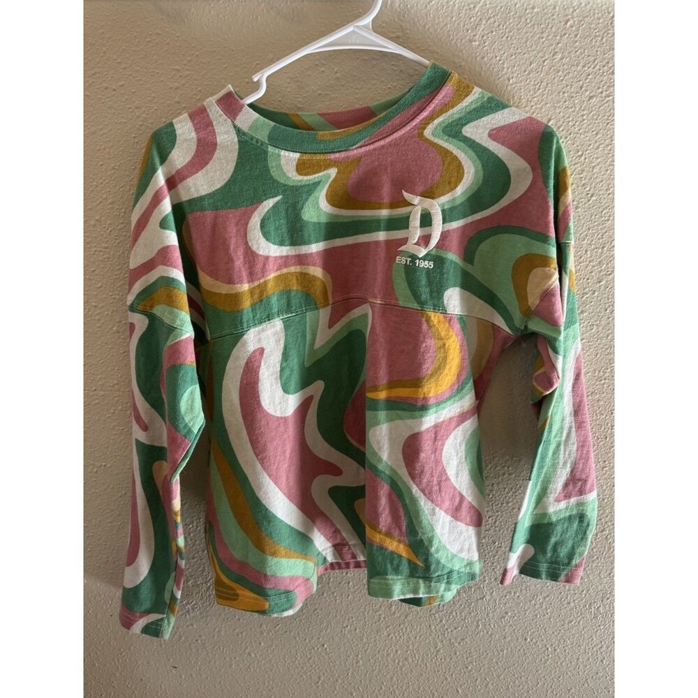 Disneyland Resort Spirit Jersey Youth XL 14 Pink Green Swirl Long Sleeve Parks